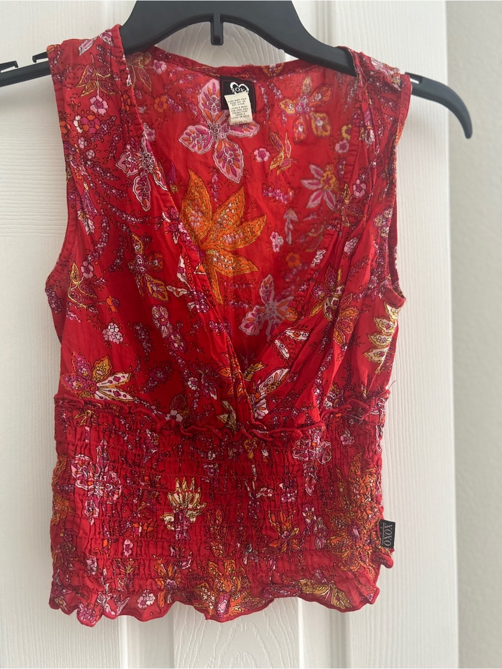 XOXO Red Floral Smocked V-Neck Camisole